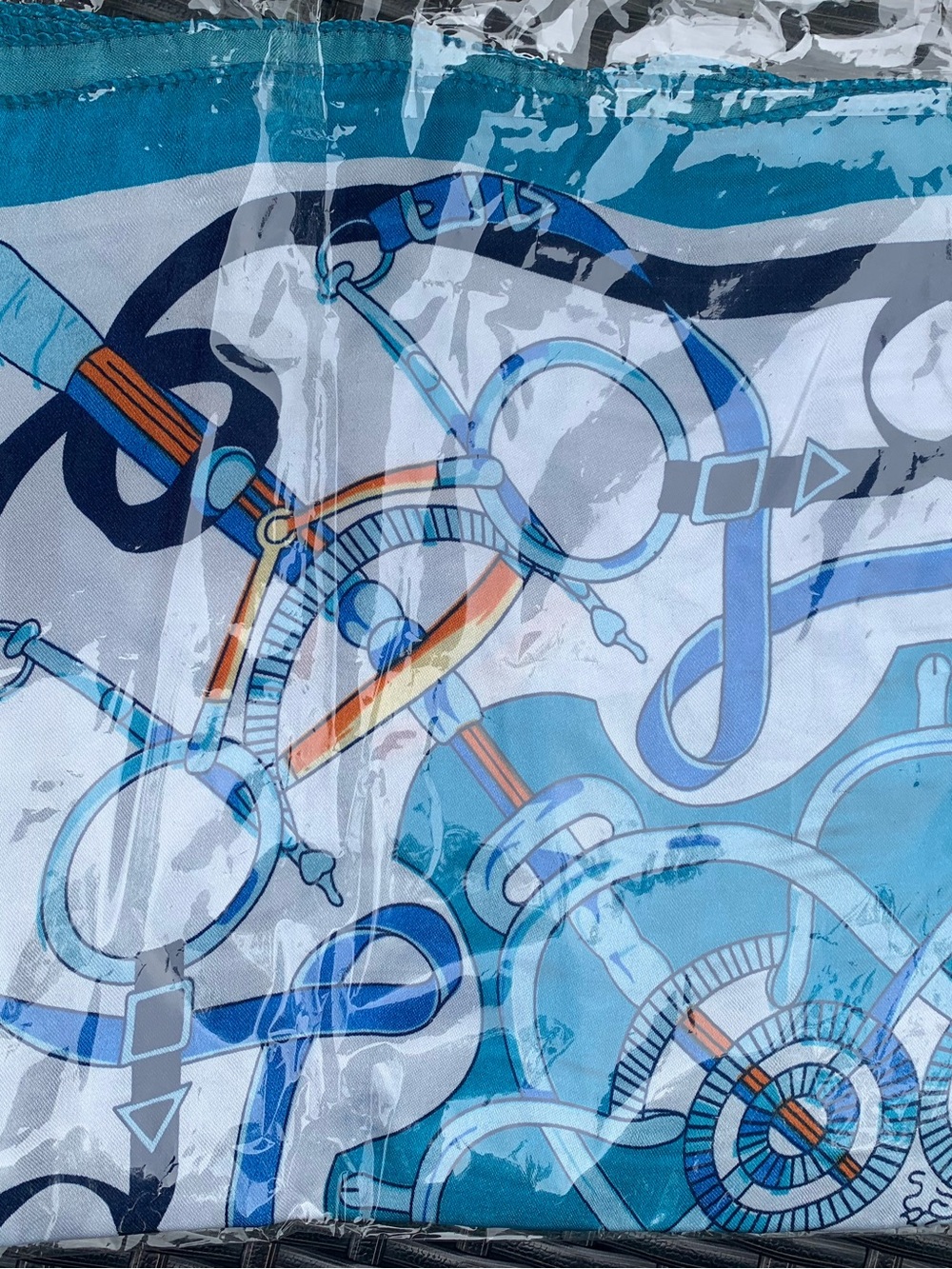 Silk Blue and Teal Equestrian Print Scarf